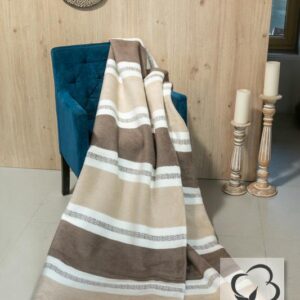 Koc bawełniany akrylowy 150x200 1228/1 pasy beżowy brązowy ekri narzuta pled