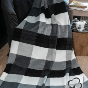 Koc bawełniany akrylowy 150x200 krata czarny szary narzuta pled