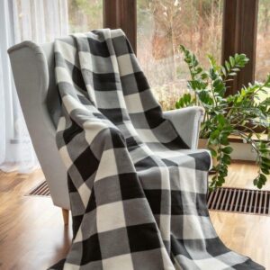 Koc bawełniany akrylowy 150x200 1384/1 grafitowy biały kratka narzuta pled