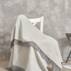 Koc bawełniany akrylowy 150x200 2149/1 Zygzak szary narzuta pled wykończony frędzlami SG