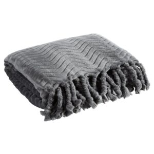 Koc narzuta 150x200 Emma stalowy fale z frędzlami Eurofirany