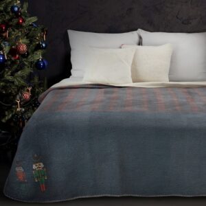Koc narzuta 200x220 Peter granatowy czerwony krata dziadek do orzechów świąteczny Eurofirany