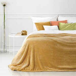 Koc narzuta z mikrofibry 220x200 Cindy 2 musztardowy