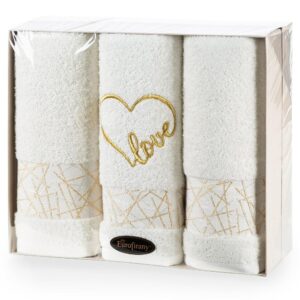 Komplet ręczników Nika 2 szt 50x90 + 70x140 Love kremowy zestaw upominkowy 480g/m2 T/0742 Eurofirany