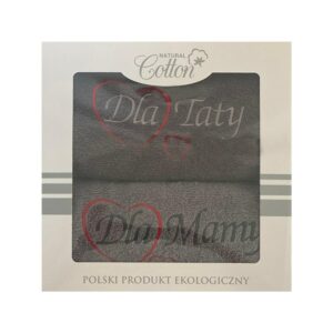 Komplet ręczników w pudełku 2 szt 50x100 Dla Mamy Dla Taty szary jasny grafitowy serduszka