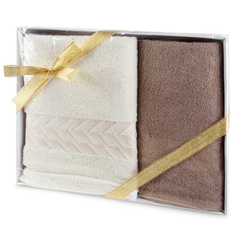 Komplet ręczników w pudełku Glow 1szt. 50x90 1szt. 70x140 kremowy brązowy jasny 450g/m2 Eurofirany