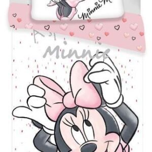 Pościel bawełniana 140x200 Myszka Mini Minnie Mouse biała różowa poszewka 70x90