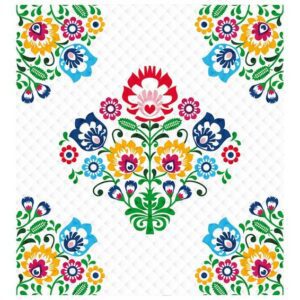 Narzuta dekoracyjna 170x210 K 31 Łowicka kwiaty biała kolorowa Holland 2