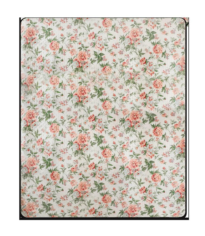 Narzuta dekoracyjna 200x220 Roses angielskie róże kremowa zielona różowa dwustronna Domarex - obrazek 2