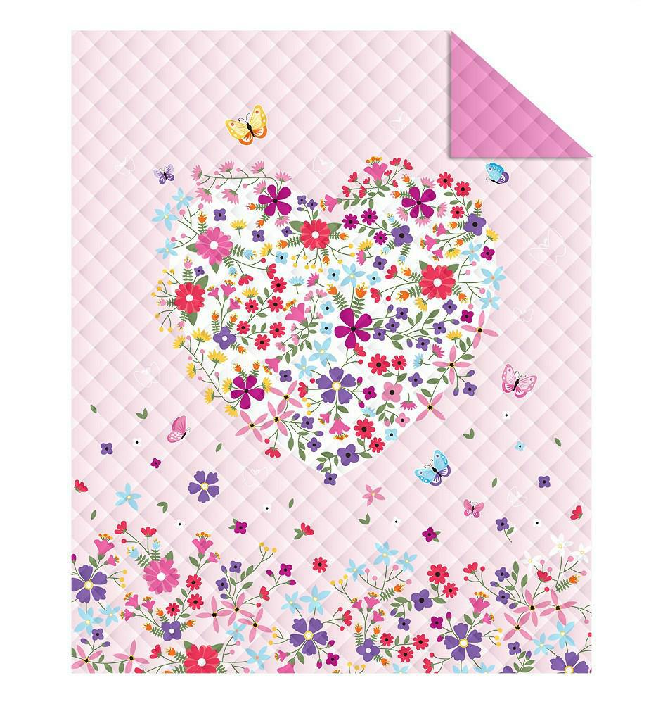 Narzuta młodzieżowa 170x210 różowa serce kwiaty K 74 Bedspread 05