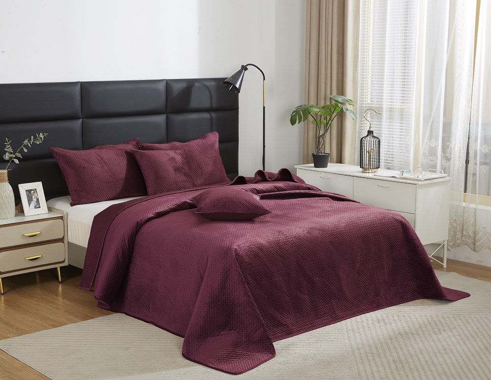 Narzuta welurowa 160x220 Maya bordowa geometryczna krzyżyki I24 - obrazek 3