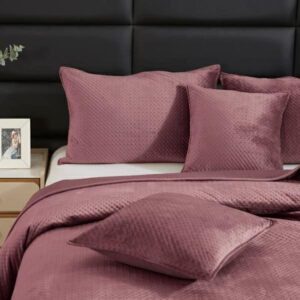 Narzuta welurowa 200x220 Maya pudrowa ciemna geometryczna krzyżyki I24