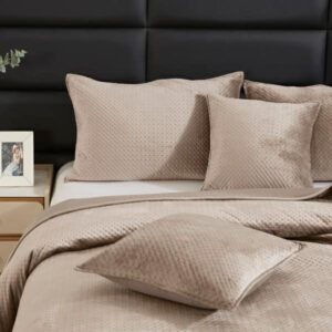 Narzuta welurowa 240x220 Maya beżowa geometryczna krzyżyki I24