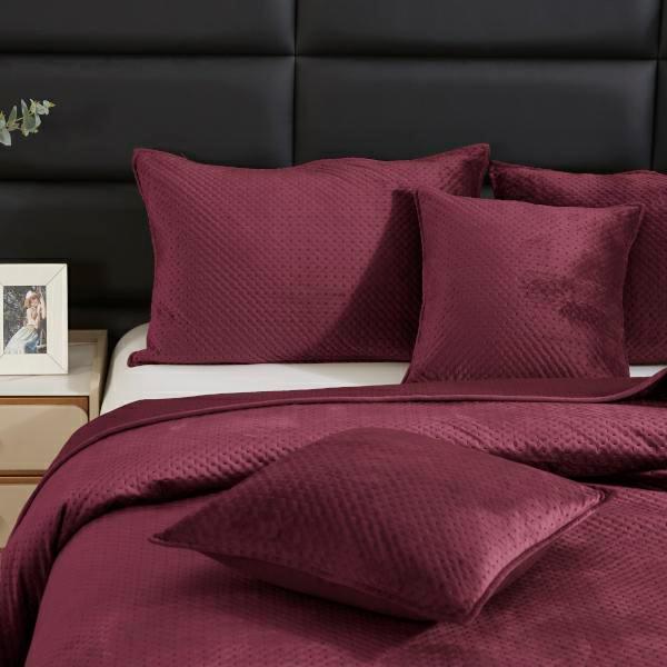 Narzuta welurowa 80x160 Maya na fotele bordowa geometryczna krzyżyki I24