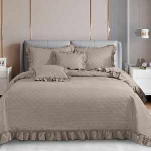 Narzuta z falbanką 240x260 Ruffy taupe falbanka romby glamour dekoracyjna I2
