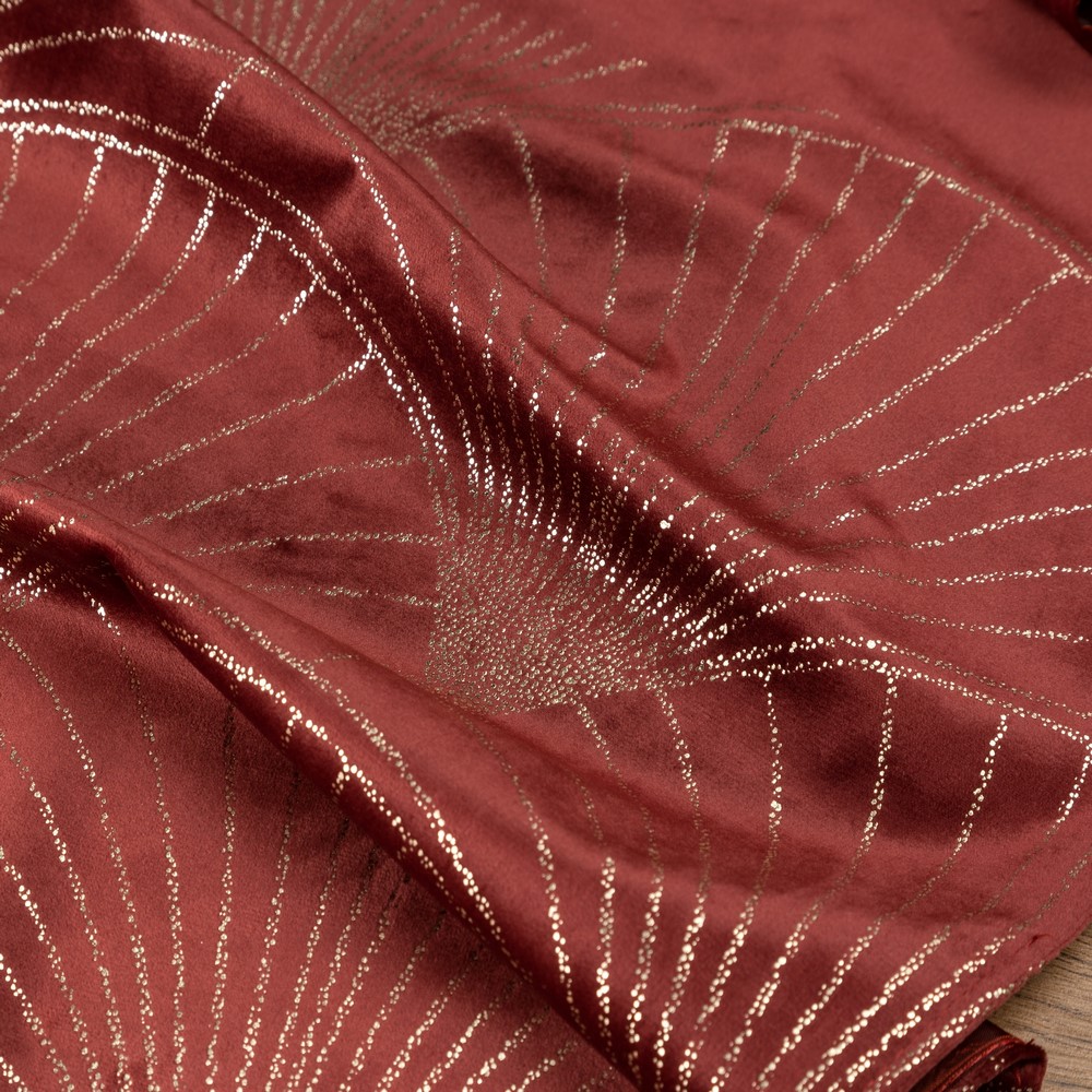 Obrus bieżnik 35x140 Blink 14 ceglasty złoty wachlarze welurowy Eurofirany - obrazek 2