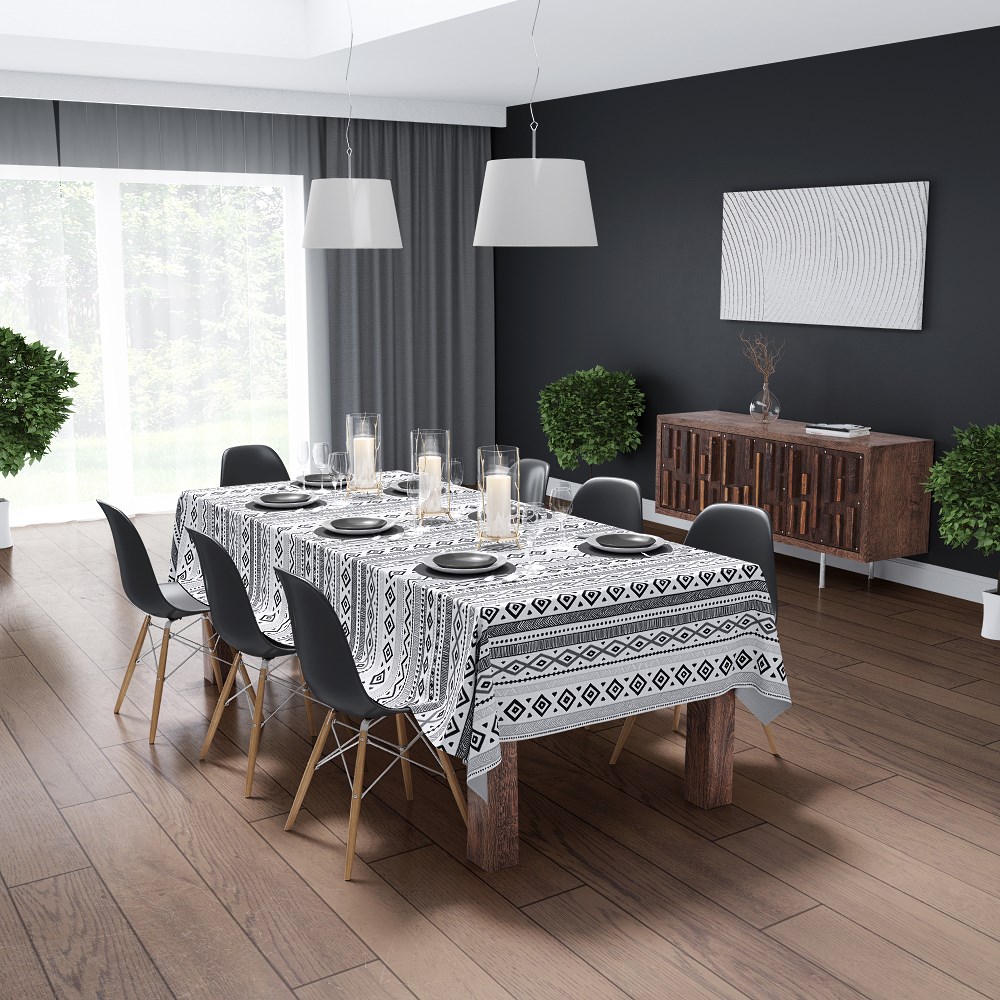 Obrus na stół 110x160 biały czarny geometryczny 4276 A Panama 17 - obrazek 2