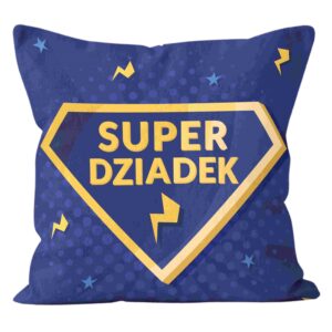 Poduszka bawełniana 43x43 fioletowa żółta Super Dziadek