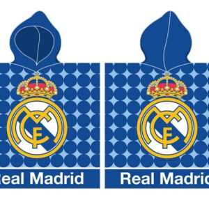 Poncho dla dzieci 55x110 Real Madryt 4152 Herb kółka niebieskie ręcznik z kapturem