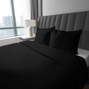 Pościel adamaszkowa 160x200 czarna jednobarwna paski 1 cm Pure