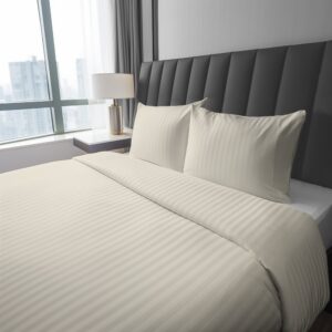 Pościel adamaszkowa 160x200 ekri jednobarwna paski 1 cm Pure