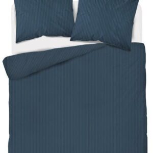Pościel adamaszkowa 180x200 denim granatowa jednobarwna paski 1 cm Pure