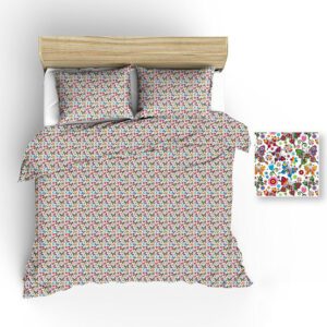 Pościel bawełniana 100x135 biała motylki kwiatki gwiazdki kolorowe