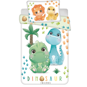 Pościel bawełniana 100x135 Dinozaury biała kolorowa poszewka 40x60