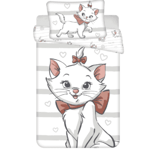 Pościel bawełniana 100x135 kotek Marie Cat Bow biała szara poszewka 40x60