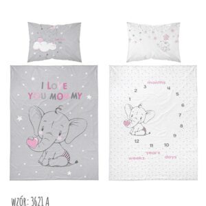 Pościel bawełniana 100x135 Słonik mam już tyle lat miesięcy i dni różowa szara dziecięca Kids