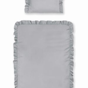 Pościel bawełniana 100x135 szara jasna dziecięca jednobarwna z falbanką Mayamoo 35
