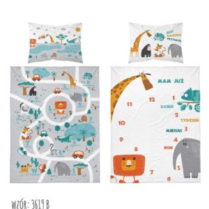Pościel bawełniana 100x135 Zwierzaki mam już tyle lat miesięcy i dni szara biała dziecięca Kids