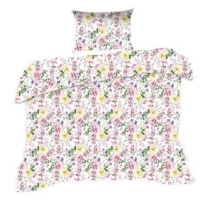Pościel bawełniana 140x200 1139N biała łąka kwiatki liście Classic E24