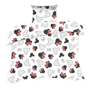 Pościel bawełniana 140x200 myszka biała czarna czerwone kokardki Kids