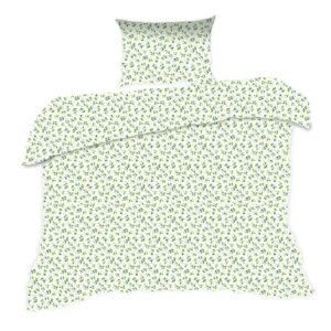 Pościel bawełniana 140x200 1582N beżowa niebieskie kwiatuszki Classic E24