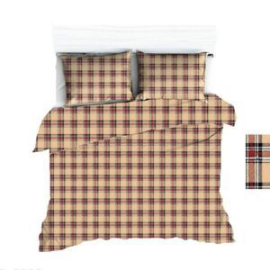 Pościel bawełniana 140x200 1648E beżowa kratka czerwona 1058N