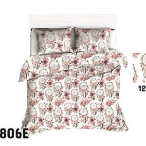 Pościel bawełniana 140x200 1806E Łapacz snów piórka biała różowa 1294N