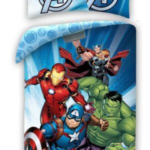 Pościel bawełniana 140x200 Avengers niebieska poszewka 70x90 Kids Halantex