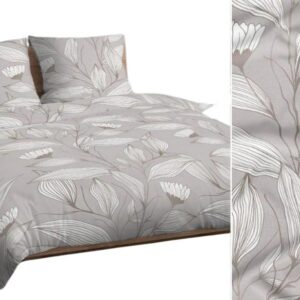 Pościel bawełniana 140x200 beżowa jasna biała liście 4838 B bawełna Max