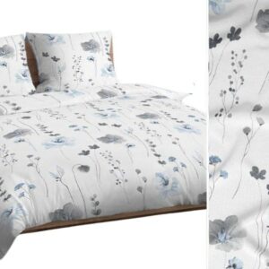 Pościel bawełniana 140x200 biała szara niebieska kwiaty 4738 B bawełna Max