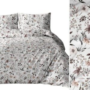 Pościel bawełniana 140x200 biała szara pudrowa różowa ciemna kwiaty liście 5046 D bawełna Max