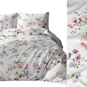 Pościel bawełniana 140x200 biała szara wielokolorowa kwiaty liście 3254 D bawełna Max
