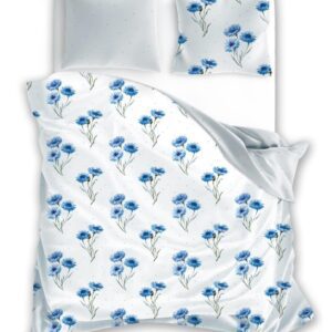 Pościel bawełniana 140x200 Cottage 005 kwiatki biała niebieska poszewka 70x90 Faro