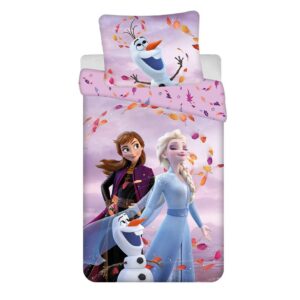 Pościel bawełniana 140x200 Frozen Kraina Lodu różowa poszewka 70x90