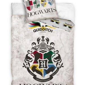 Pościel bawełniana 140x200 Harry Potter Hogwarts szara