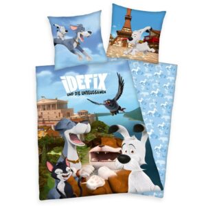 Pościel bawełniana 140x200 IDefix i niezłomni niebieska kolorowa poszewka 70x90