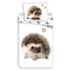 Pościel bawełniana 140x200 Jeż Jeże Jeżyki białe serduszka różowe poszewka 70x90
