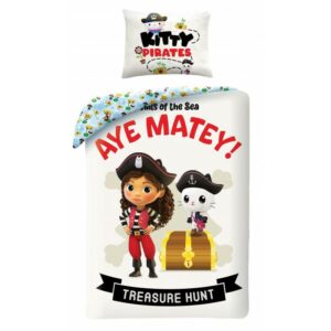 Pościel bawełniana 140x200 Koci domek Gabi biała niebieska kolorowa poszewka 70x90 Halantex