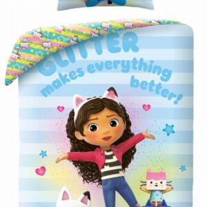 Pościel bawełniana 140x200 Koci Domek Gabi niebieska poszewka 70x90 Halantex