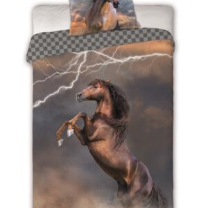 Pościel bawełniana 140x200 koń piorun szachownica Horses młodzieżowa poszewka 70x90